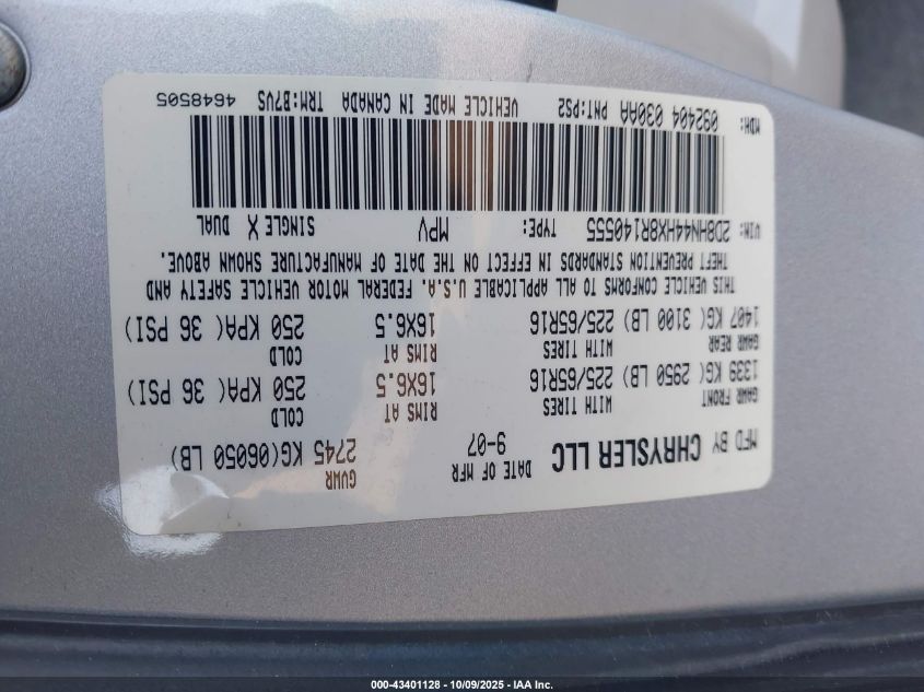 2008 Dodge Grand Caravan Se VIN: 2D8HN44HX8R140555 Lot: 43401128