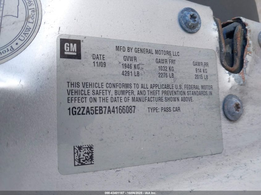 2010 Pontiac G6 VIN: 1G2ZA5EB7A4166087 Lot: 43401187