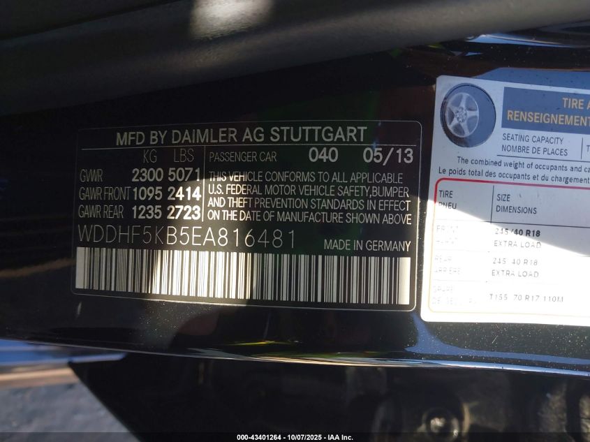 2014 Mercedes-Benz E 350 VIN: WDDHF5KB5EA816481 Lot: 43401264