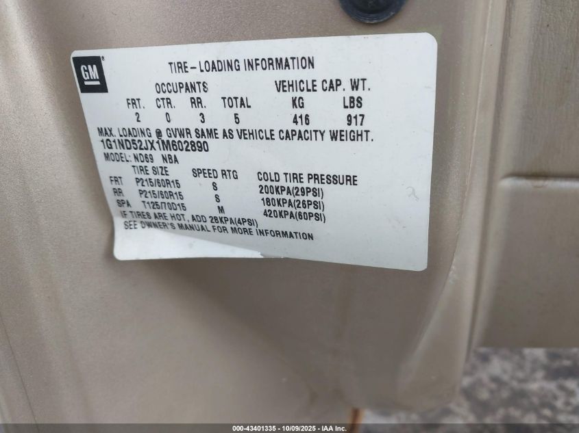 2001 Chevrolet Malibu VIN: 1G1ND52JX1M602890 Lot: 43401335