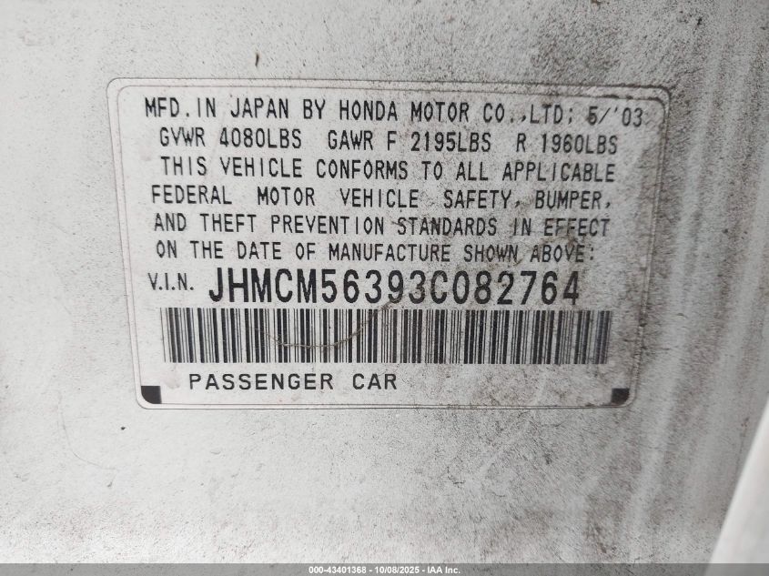 2003 Honda Accord 2.4 Lx VIN: JHMCM56393C082764 Lot: 43401368