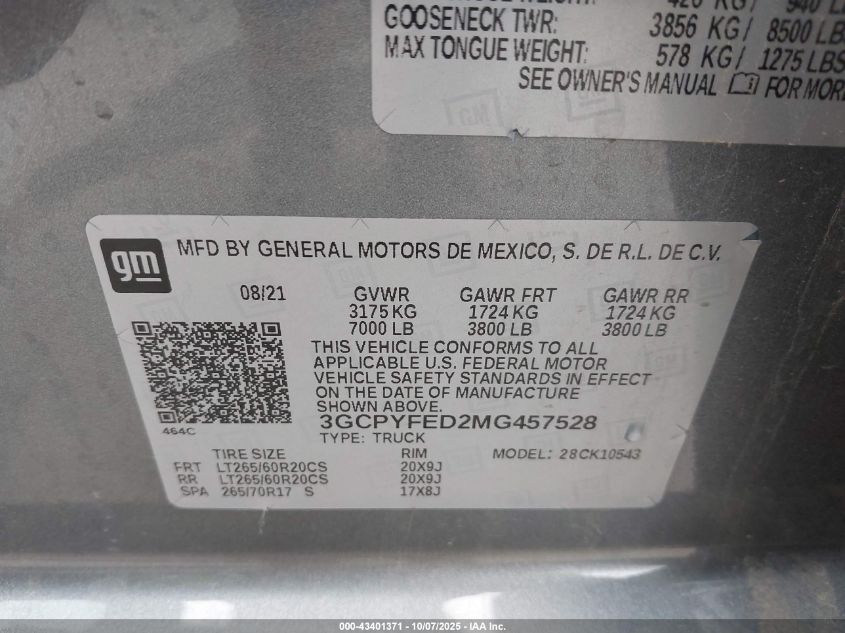 2021 Chevrolet Silverado 1500 4Wd Short Bed Lt Trail Boss VIN: 3GCPYFED2MG457528 Lot: 63641515