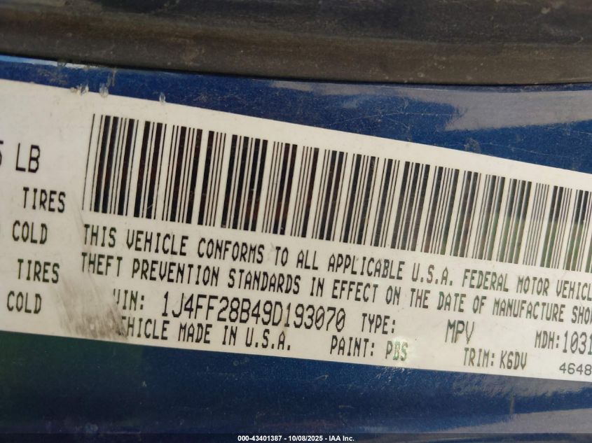 2009 Jeep Patriot Sport VIN: 1J4FF28B49D193070 Lot: 43401387