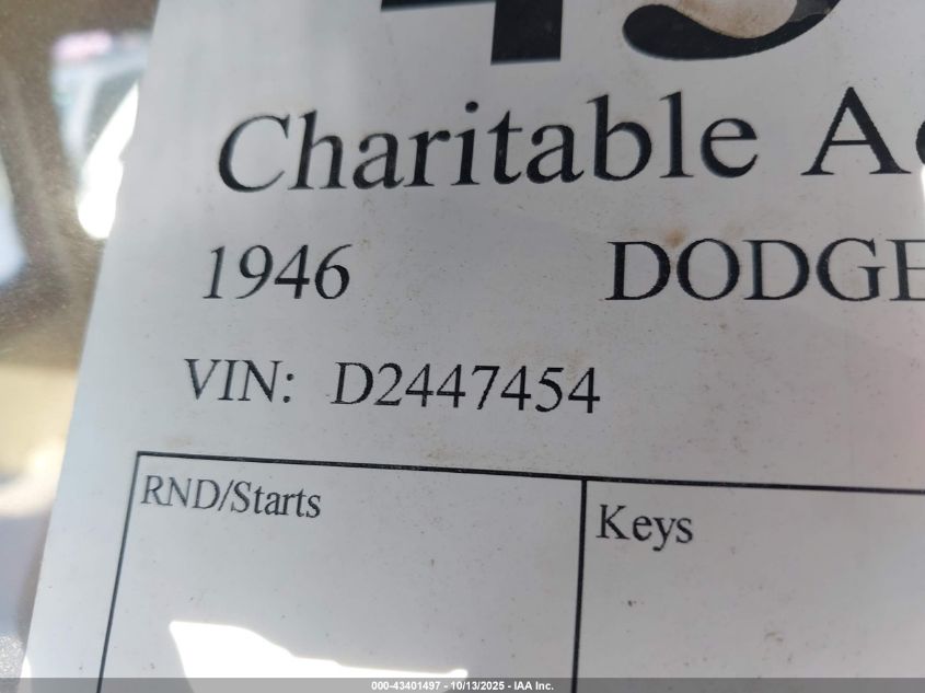 1946 Dodge Sedan VIN: D2447454 Lot: 43401497