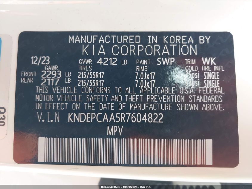 2024 Kia Seltos Lx VIN: KNDEPCAA5R7604822 Lot: 43401536