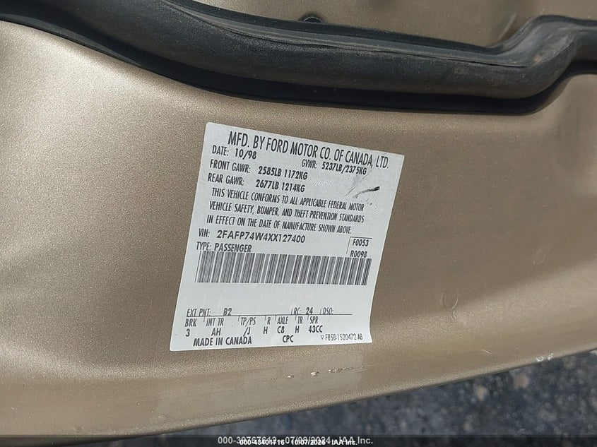 1999 Ford Crown Victoria Lx VIN: 2FAFP74W4XX127400 Lot: 43401716