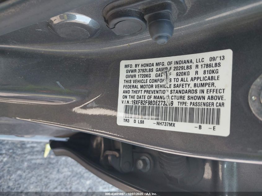 2013 Honda Civic Ex-L VIN: 19XFB2F98DE273299 Lot: 43401867