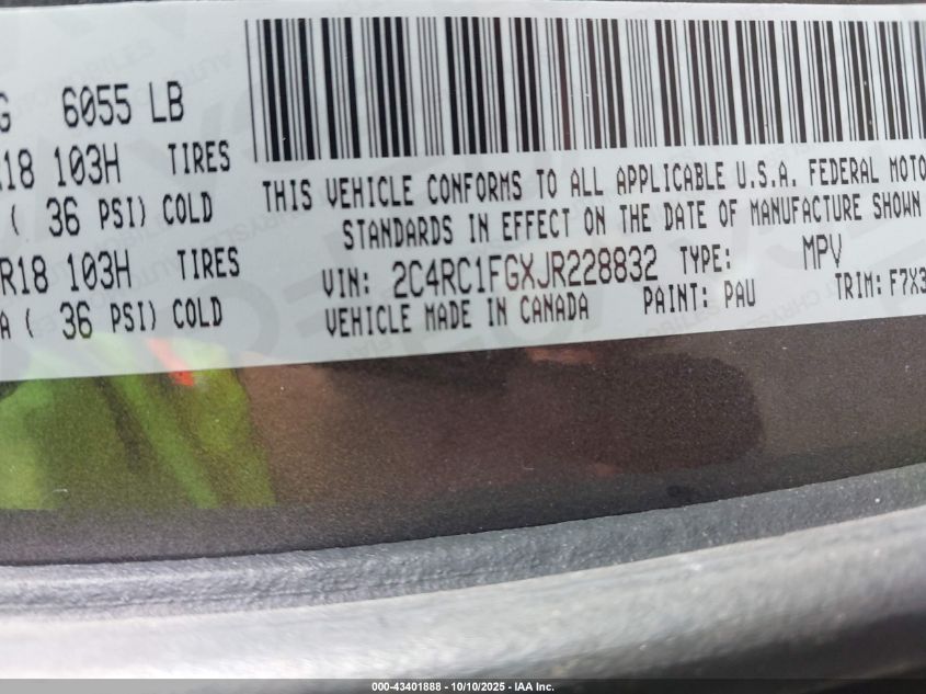 2018 Chrysler Pacifica Touring Plus VIN: 2C4RC1FGXJR228832 Lot: 43401888