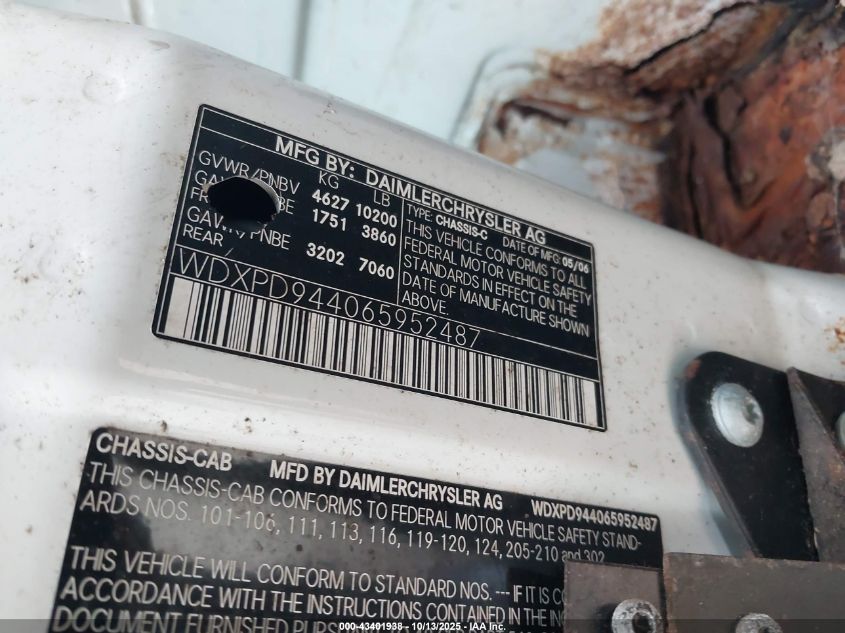 2006 Dodge Sprinter 3500 VIN: WDXPD944065952487 Lot: 43401938