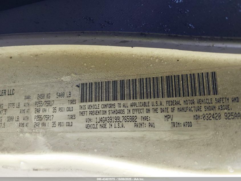 2009 Jeep Wrangler Unlimited X VIN: 1J4GA39199L765982 Lot: 43401975