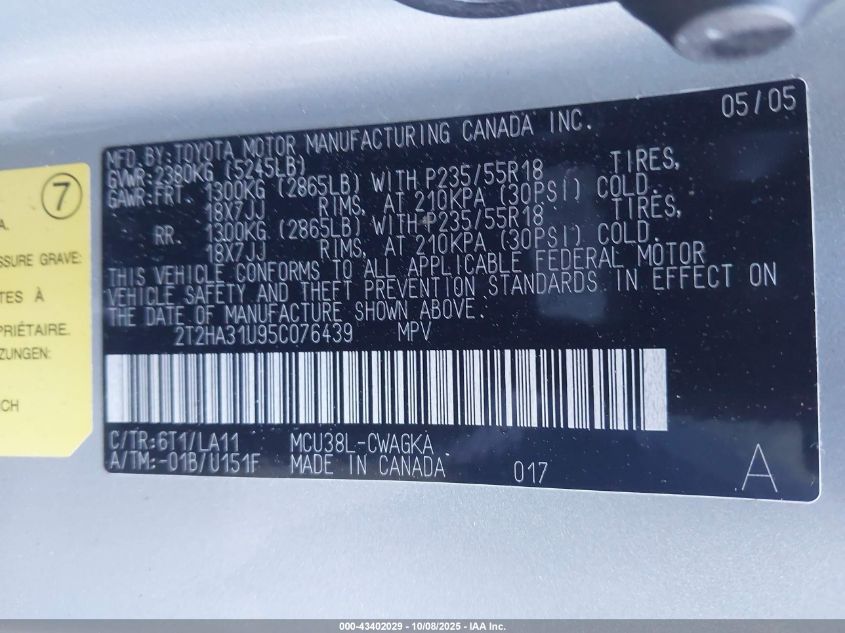 2005 Lexus Rx 330 VIN: 2T2HA31U95C076439 Lot: 43402029