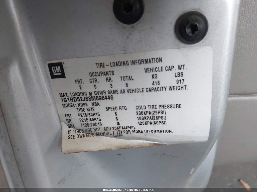 2003 Chevrolet Malibu VIN: 1G1ND52J63M696446 Lot: 43402059