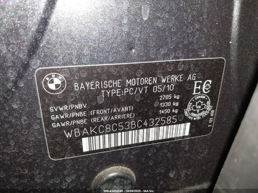 2011 BMW 750Li xDrive VIN: WBAKC8C53BC432585 Lot: 43402245