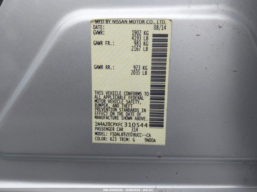 2015 NISSAN LEAF S - 1N4AZ0CPXFC310544