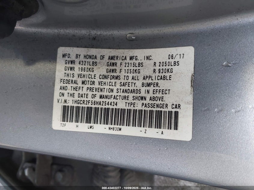 2017 HONDA ACCORD SPORT 1HGCR2F56HA254434