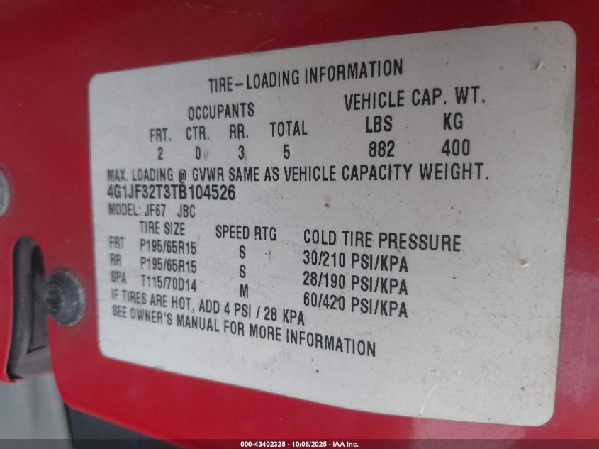 1996 Chevrolet Cavalier Ls VIN: 4G1JF32T3TB104526 Lot: 43402325