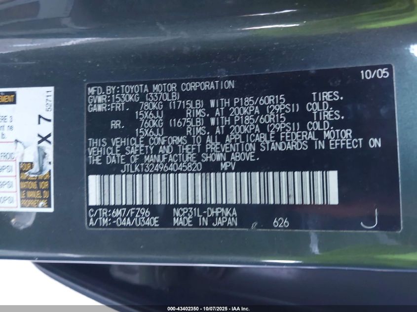 2006 Scion Xb VIN: JTLKT324964045820 Lot: 43402350