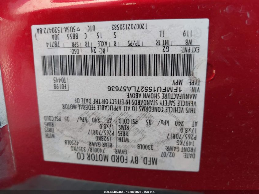 2007 Ford Expedition Xlt VIN: 1FMFU15527LA57636 Lot: 43402465