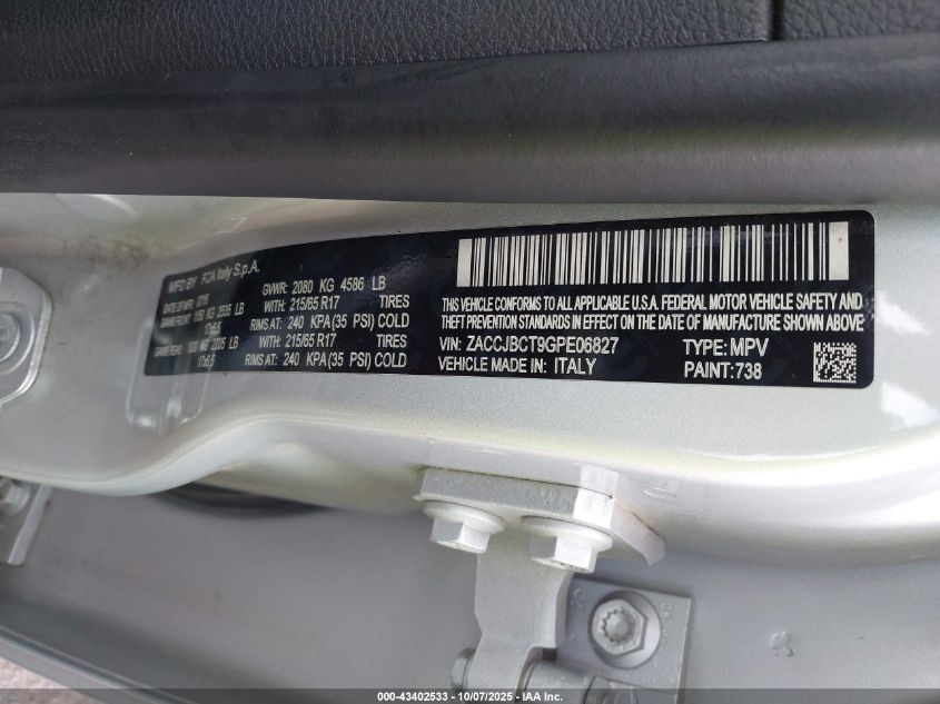 2016 Jeep Renegade Trailhawk VIN: ZACCJBCT9GPE06827 Lot: 43402533