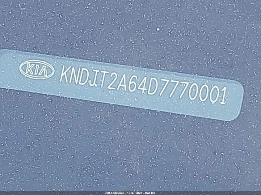2013 Kia Soul ! VIN: KNDJT2A64D7770001 Lot: 43402543