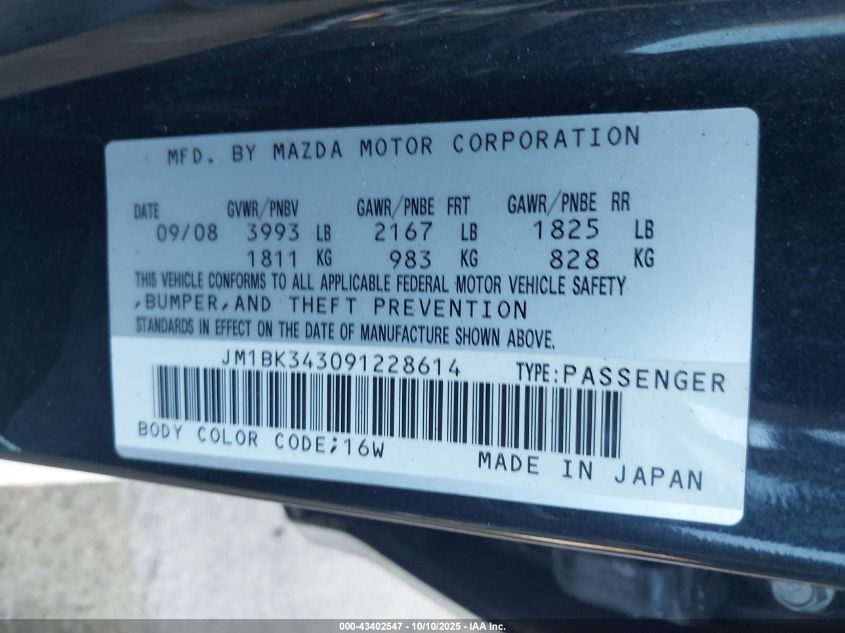 2009 Mazda Mazda3 S Sport VIN: JM1BK343091228614 Lot: 43402547
