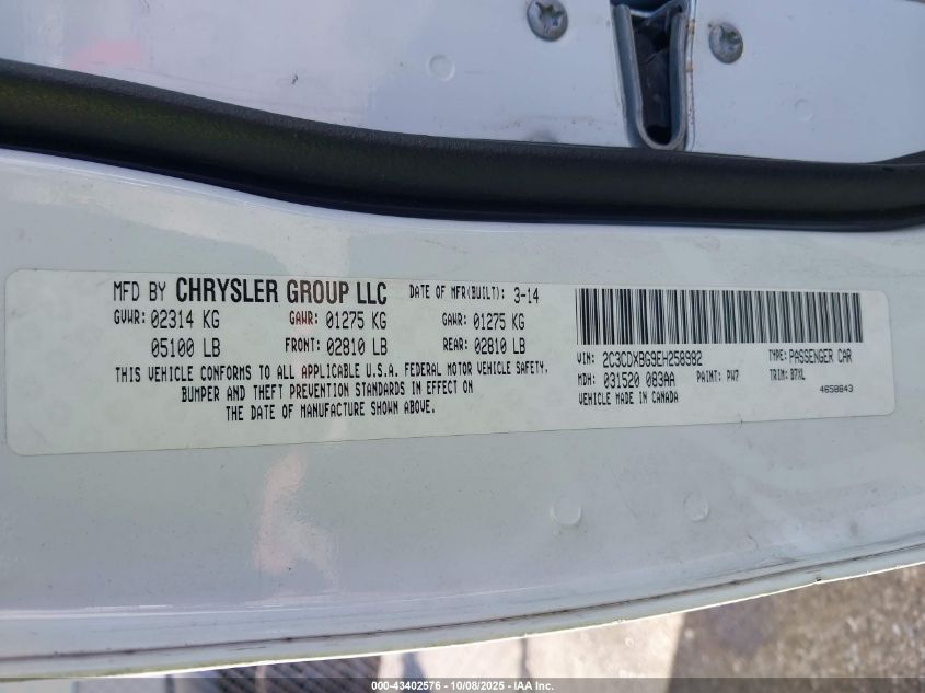 2014 Dodge Charger Se VIN: 2C3CDXBG9EH258982 Lot: 43402576