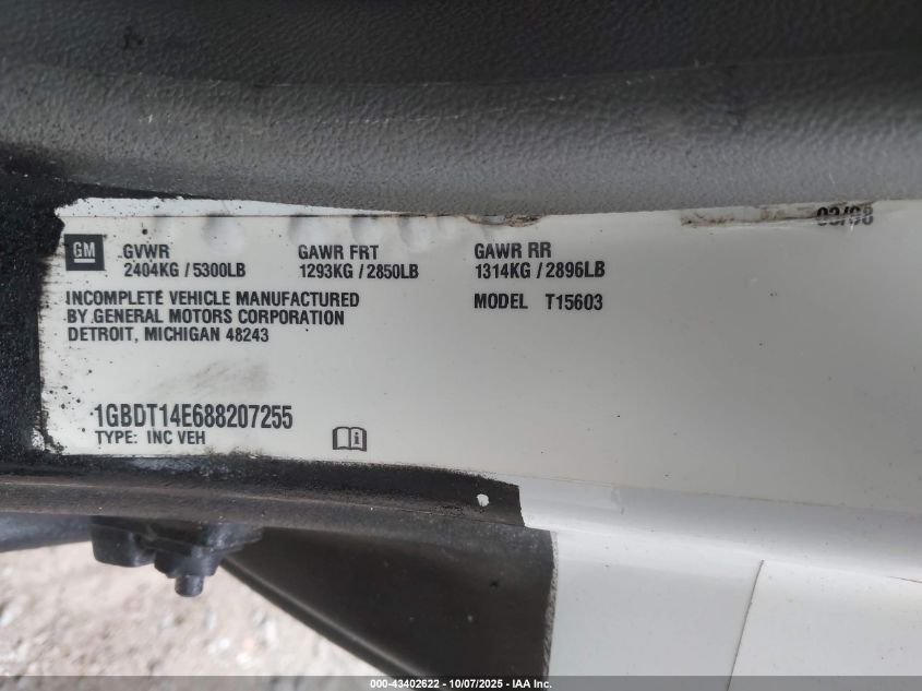 2008 Chevrolet Colorado Work Truck VIN: 1GBDT14E688207255 Lot: 43402622