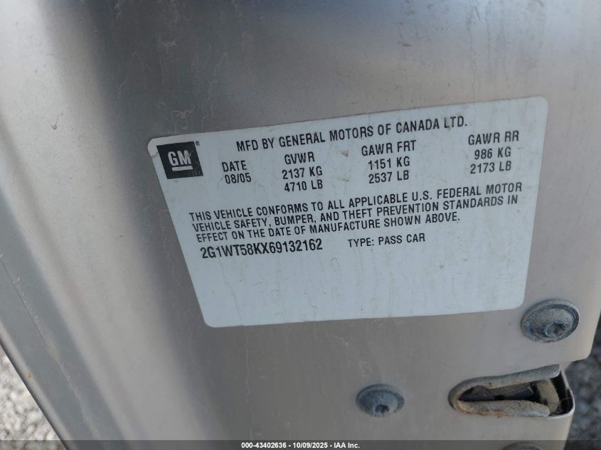 2006 Chevrolet Impala Lt VIN: 2G1WT58KX69132162 Lot: 43402636
