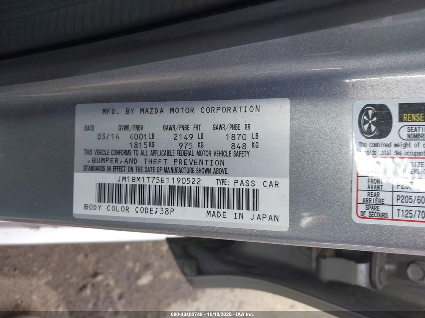 2014 MAZDA MAZDA3 I SV JM1BM1T75E1190522