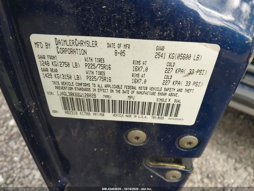 2006 Jeep Liberty Renegade VIN: 1J4GL38K66W128028 Lot: 43402835