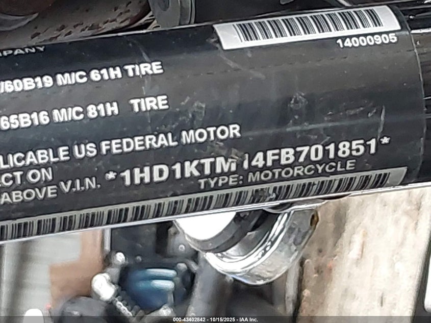 2015 Harley-Davidson Fltrxs Road Glide Special VIN: 1HD1KTM14FB701851 Lot: 43402842