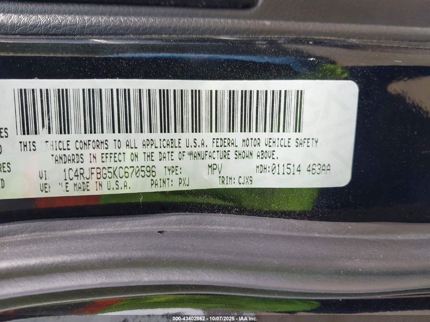 2019 Jeep Grand Cherokee Limited 4X4 VIN: 1C4RJFBG5KC670596 Lot: 43402862