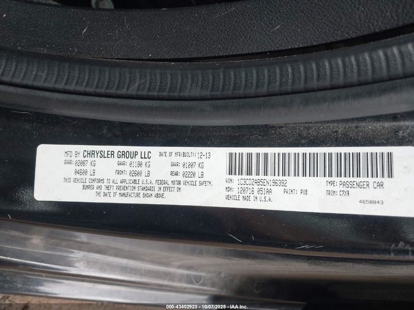 2014 Dodge Avenger Se VIN: 1C3CDZAB5EN196392 Lot: 43402923