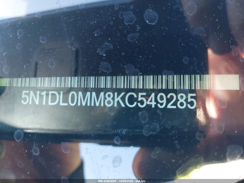 2019 Infiniti Qx60 Pure VIN: 5N1DL0MM8KC549285 Lot: 43403000