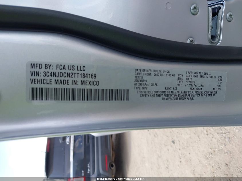 2026 Jeep Compass Limited Altitude VIN: 3C4NJDCN2TT184169 Lot: 43403072