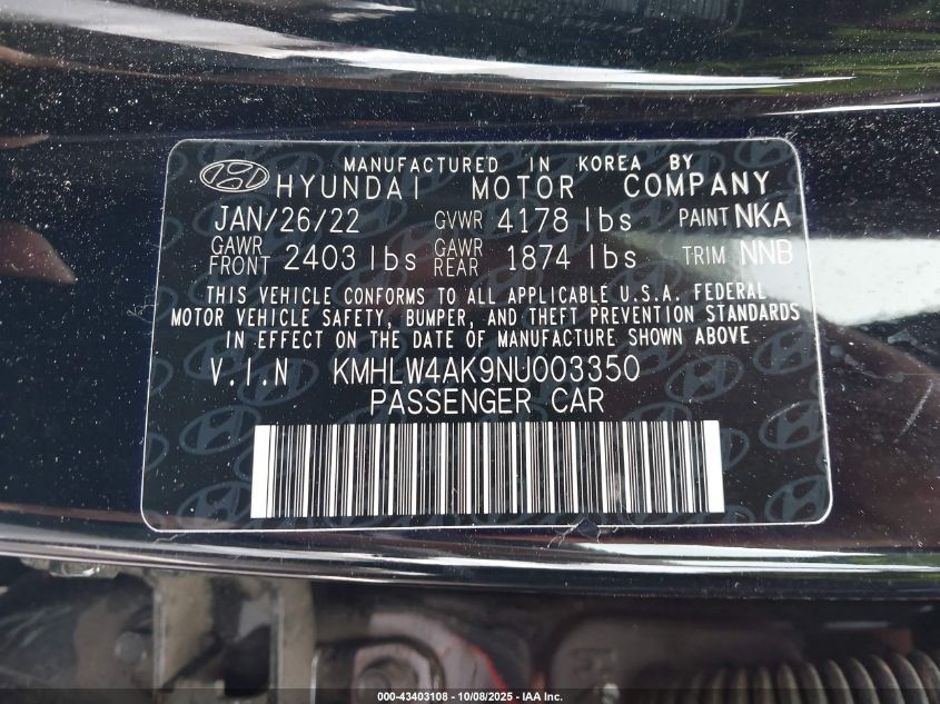 2022 Hyundai Elantra N VIN: KMHLW4AK9NU003350 Lot: 43403108