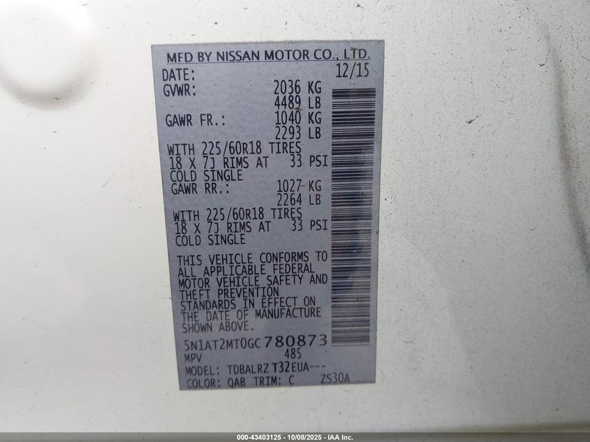 2016 NISSAN ROGUE SL 5N1AT2MT0GC780873