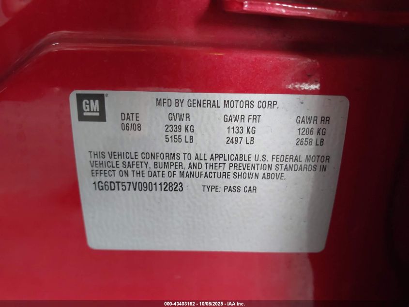 2009 Cadillac Cts Standard VIN: 1G6DT57V090112823 Lot: 43403162