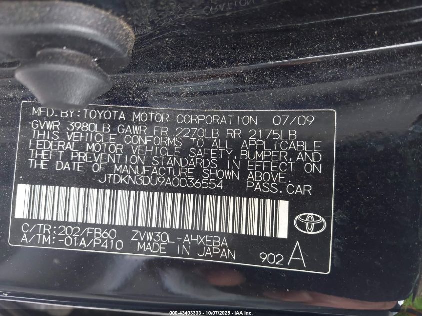 2010 Toyota Prius Iii VIN: JTDKN3DU9A0036554 Lot: 43403333