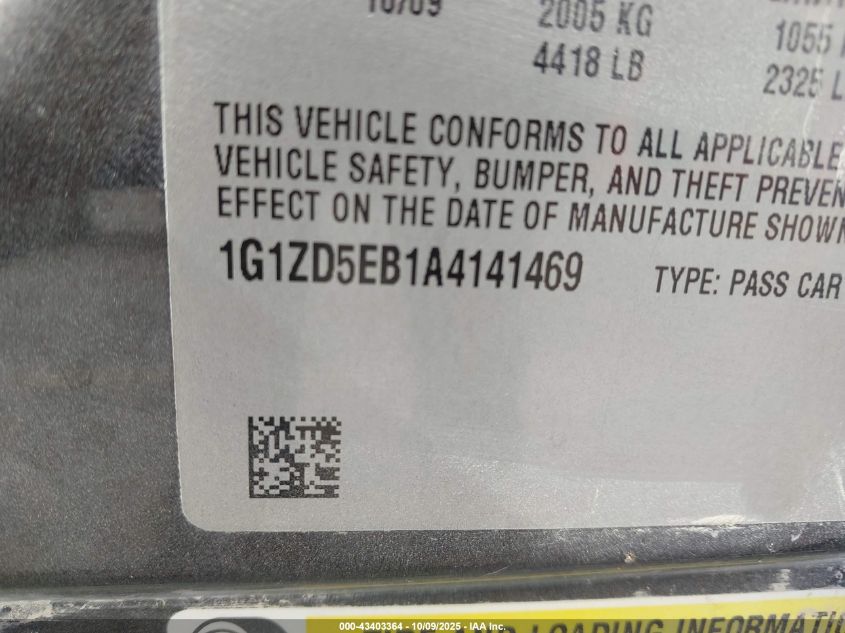 2010 Chevrolet Malibu Lt VIN: 1G1ZD5EB1A4141469 Lot: 43403364