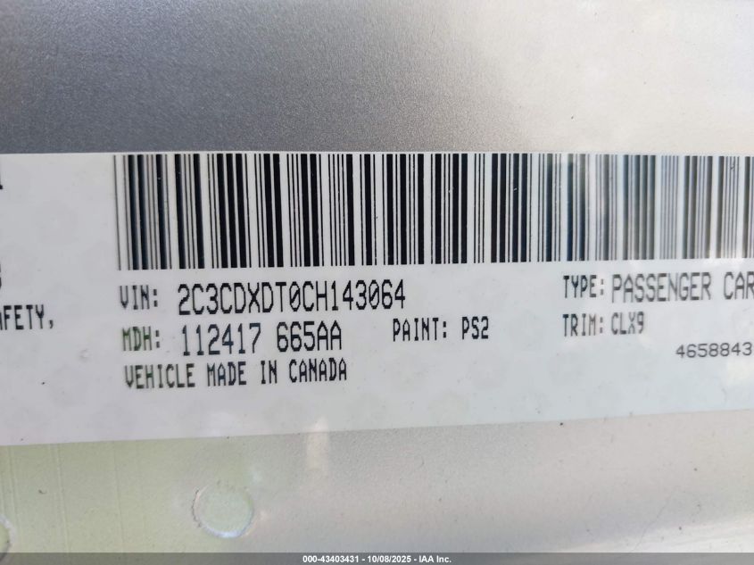 2012 Dodge Charger R/T VIN: 2C3CDXDT0CH143064 Lot: 43403431