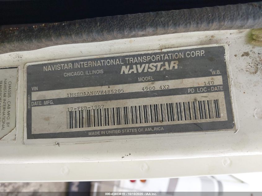 1997 International 4000 4900 VIN: 1HSSDAAN0VH485205 Lot: 43403619