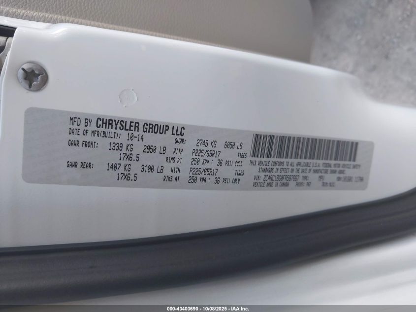 2015 Chrysler Town & Country Touring VIN: 2C4RC1BG0FR587667 Lot: 43403690