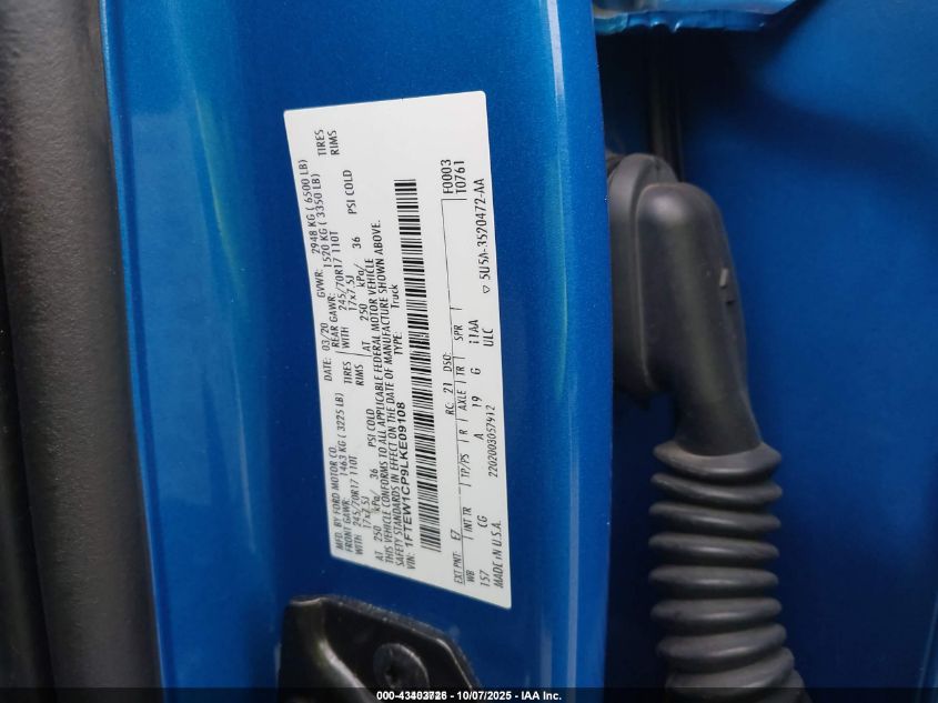 2020 Ford F-150 Xl VIN: 1FTEW1CP9LKE09108 Lot: 43403726