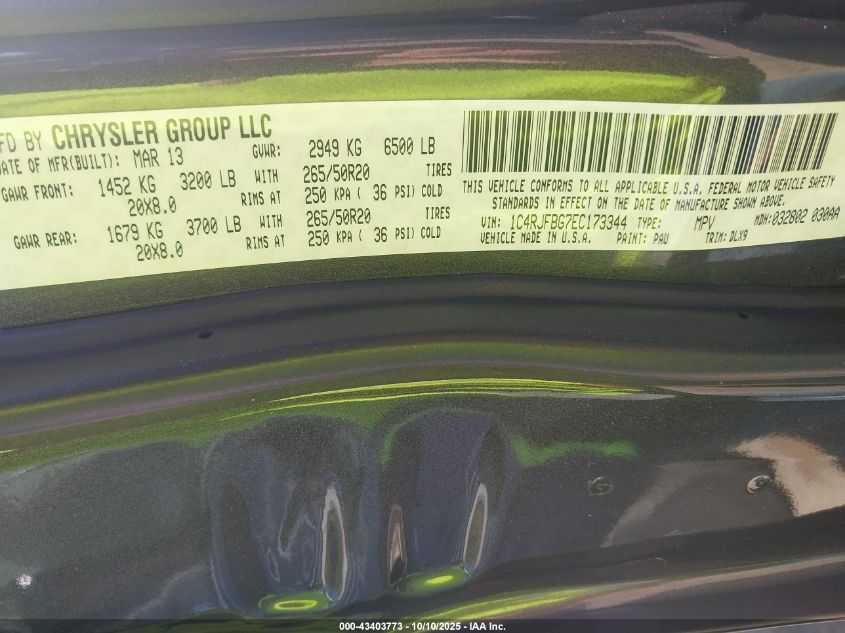 2014 Jeep Grand Cherokee Limited VIN: 1C4RJFBG7EC173344 Lot: 43403773