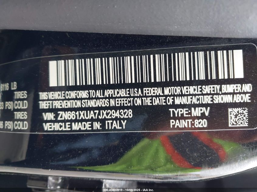 2018 Maserati Levante VIN: ZN661XUA7JX294328 Lot: 43403919