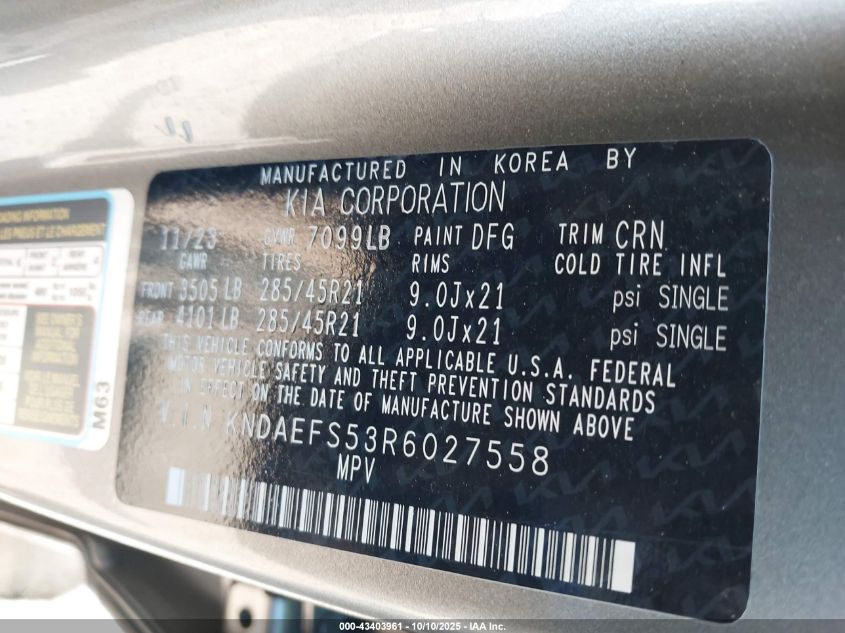 2024 Kia Ev9 Gt-Line VIN: KNDAEFS53R6027558 Lot: 43403961