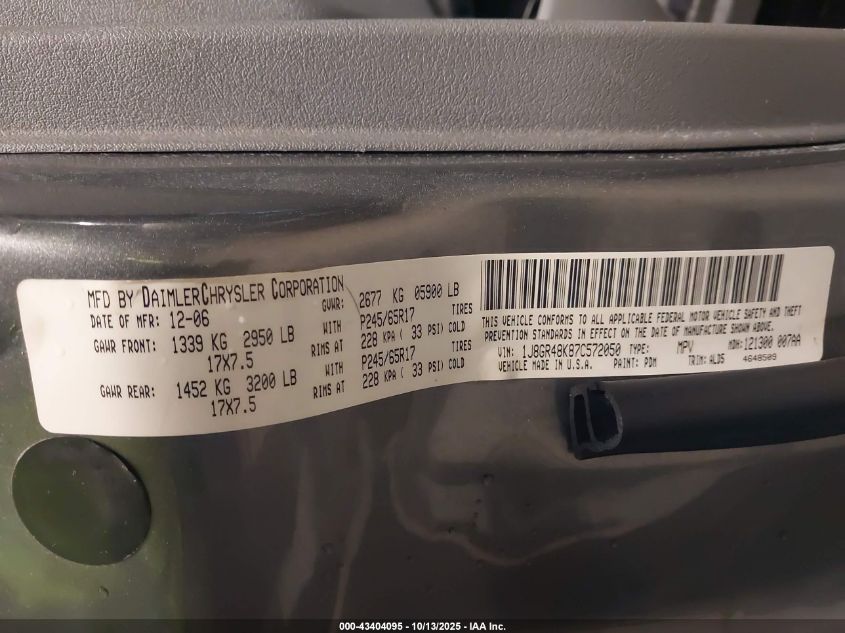 2007 Jeep Grand Cherokee Laredo VIN: 1J8GR48K87C572050 Lot: 43404095