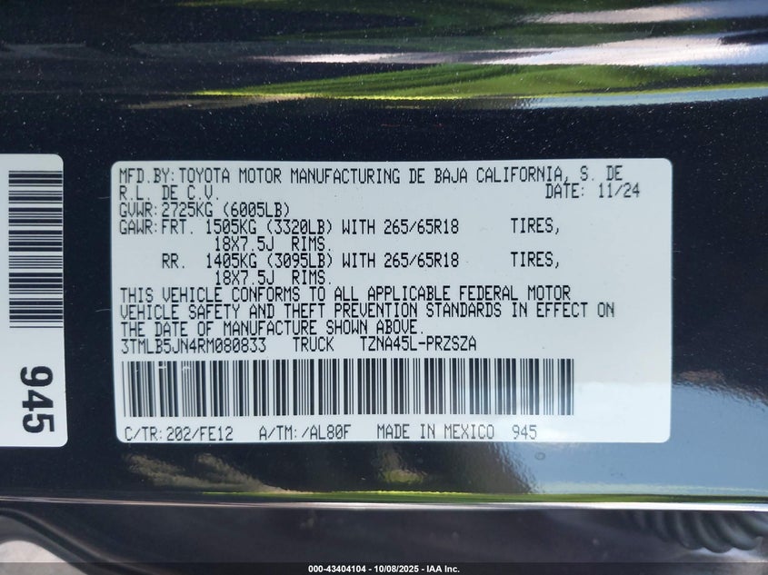 2024 TOYOTA TACOMA TRD SPORT 4WD 3TMLB5JN4RM080833