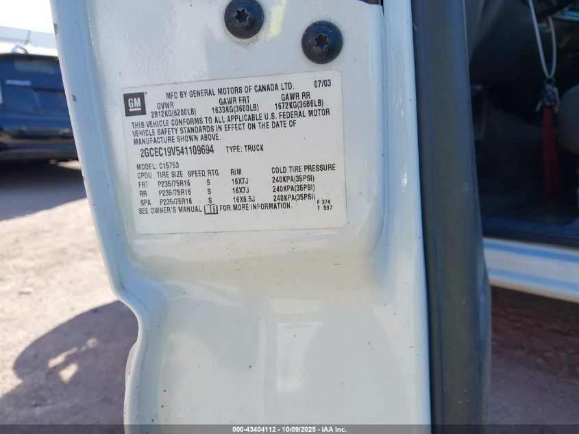 2004 Chevrolet Silverado 1500 Ls VIN: 2GCEC19V541109694 Lot: 43404112